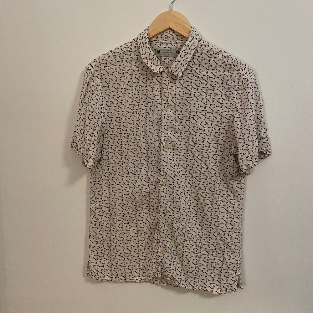 AllSaints music note shortsleeve shirt, small.  100% viscose